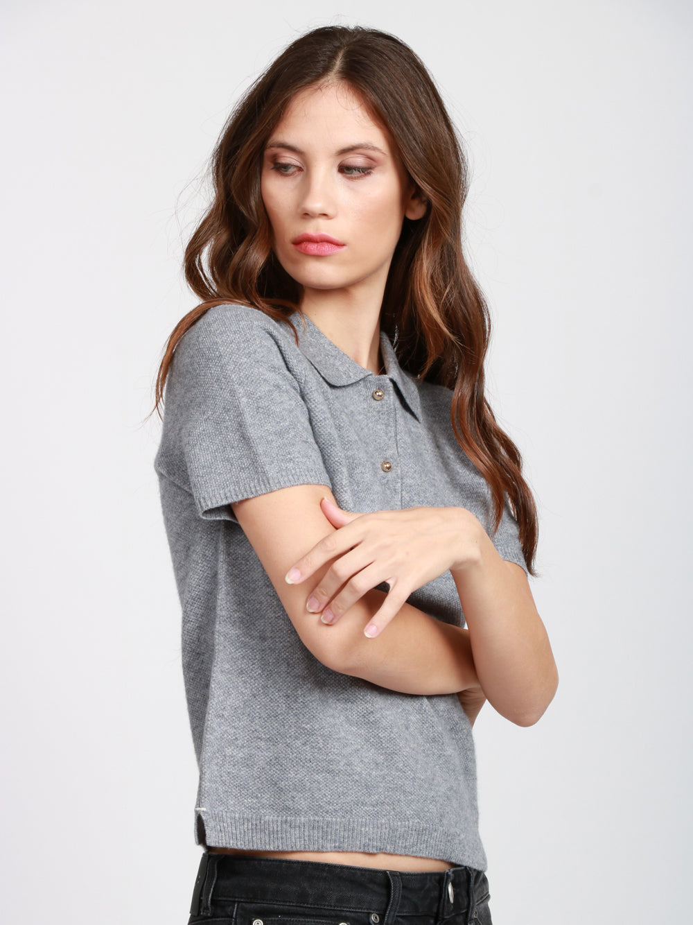 ABSOLUT CASHMERE Maglia Polo Giulia in Misto Cashmere Grigia Grigio