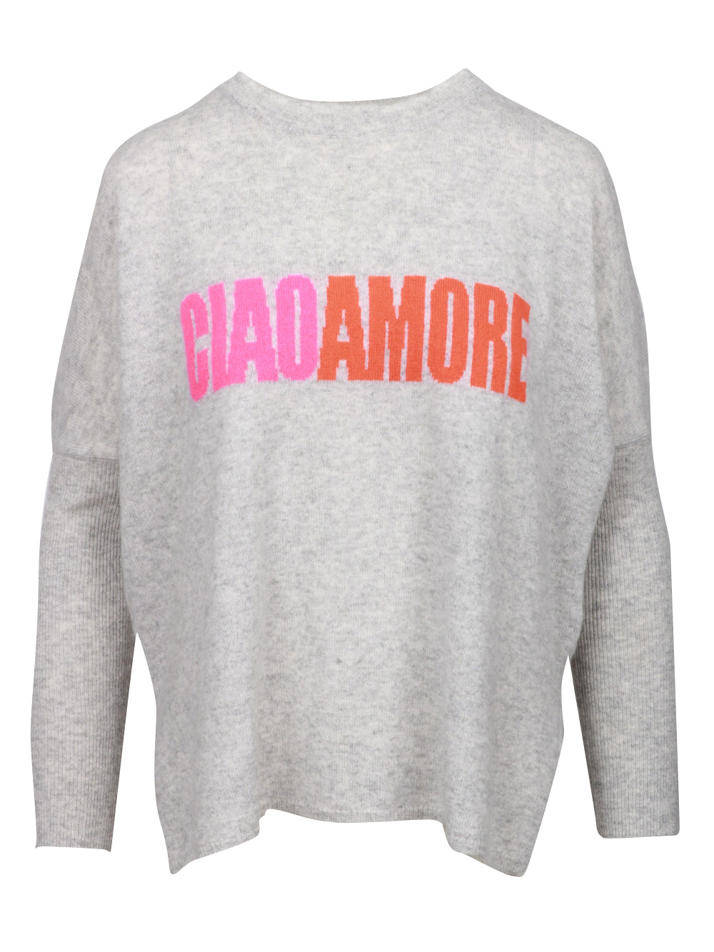 ABSOLUT CASHMERE Maglia Martina in Cashmere Grigia con Scritta Ciao Amore Grigio perla