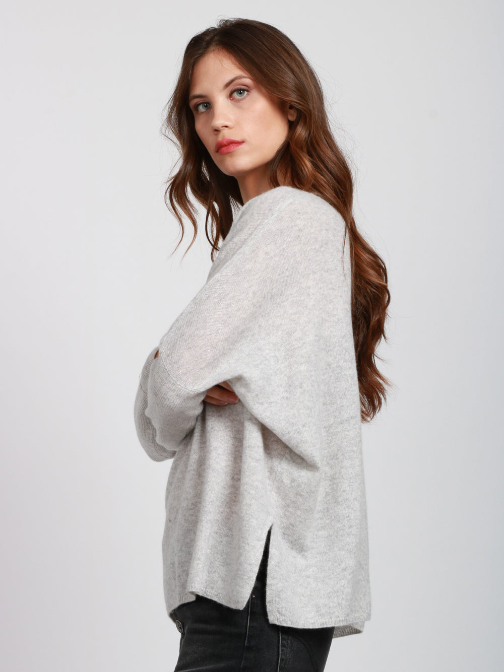 ABSOLUT CASHMERE Maglia Martina in Cashmere Grigia con Scritta Ciao Amore Grigio perla