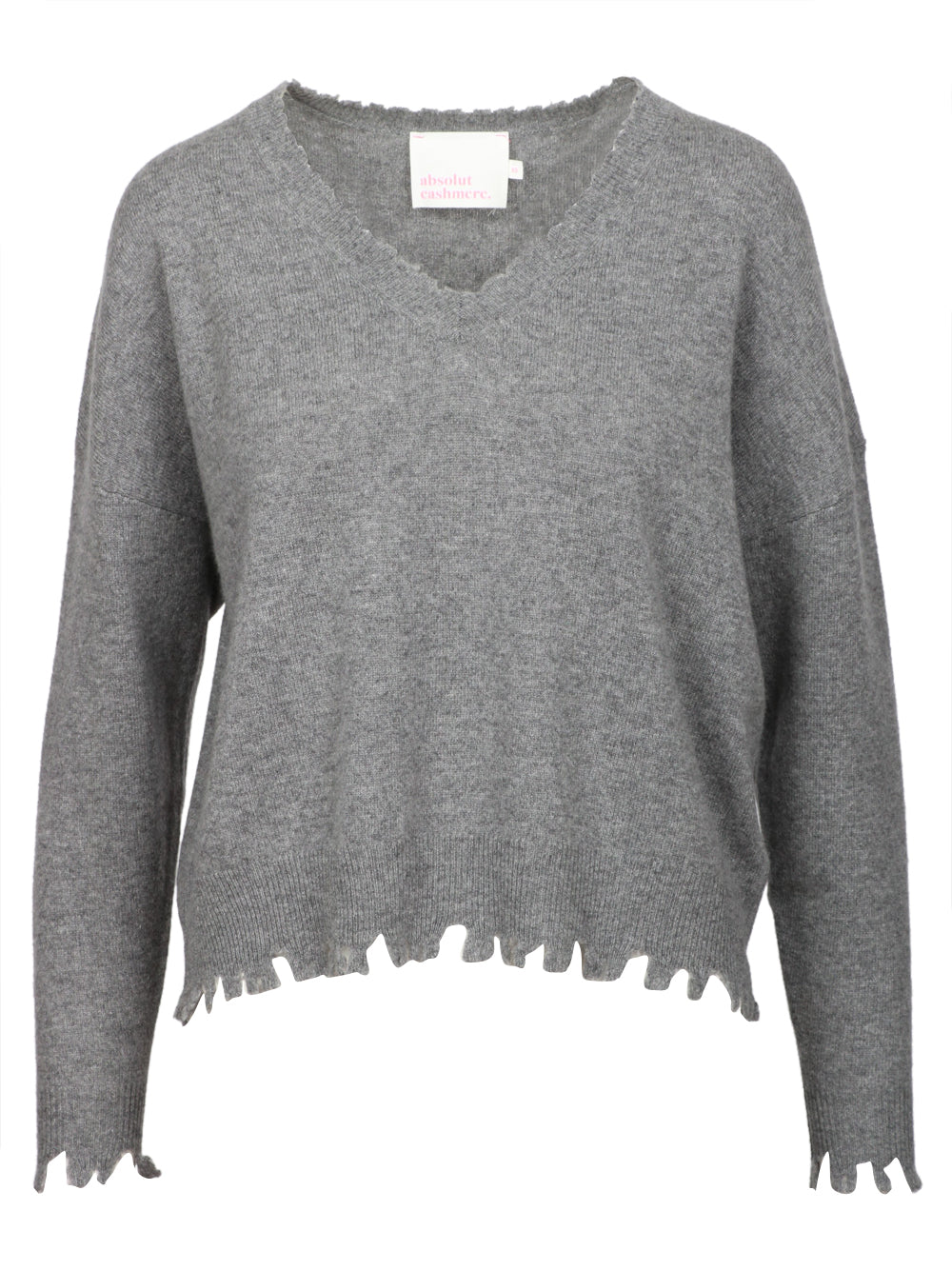 ABSOLUT CASHMERE Maglia Mia in Cashmere Grigia con Scollo a V e Rotture Grigio