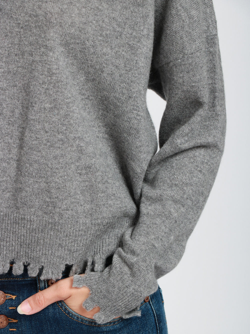 ABSOLUT CASHMERE Maglia Mia in Cashmere Grigia con Scollo a V e Rotture Grigio