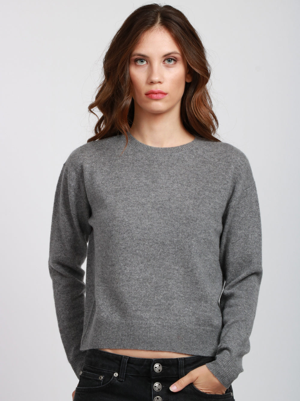 ABSOLUT CASHMERE Maglia Mirella Girocollo in Cashmere Grigia con Scritta Ciao Grigio