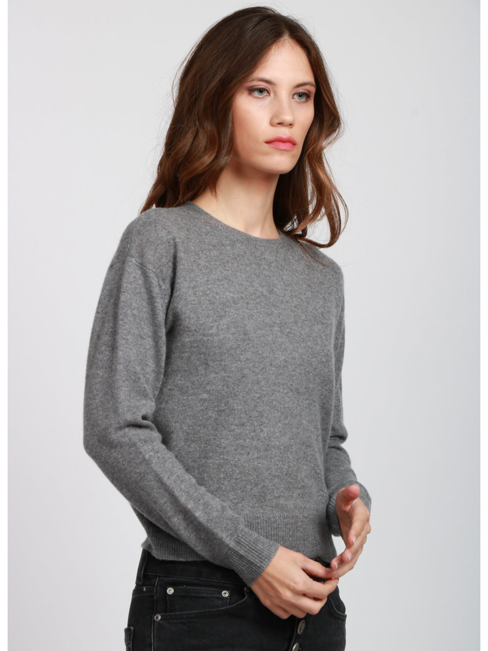 ABSOLUT CASHMERE Maglia Mirella Girocollo in Cashmere Grigia con Scritta Ciao Grigio