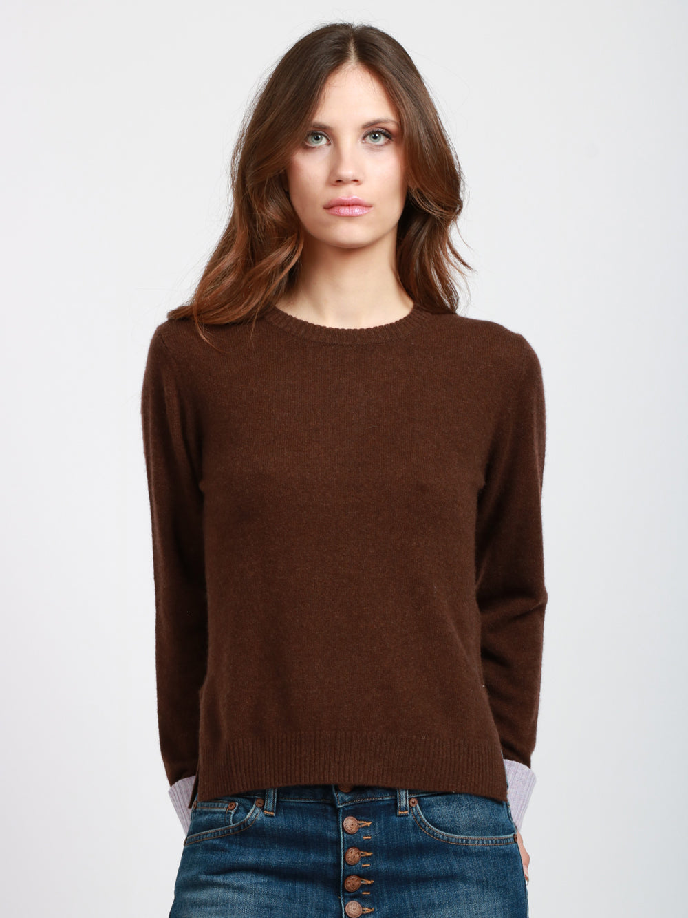 ABSOLUT CASHMERE Maglia Nadia Girocollo in Cashmere Marrone e Lilla Marrone/lilla