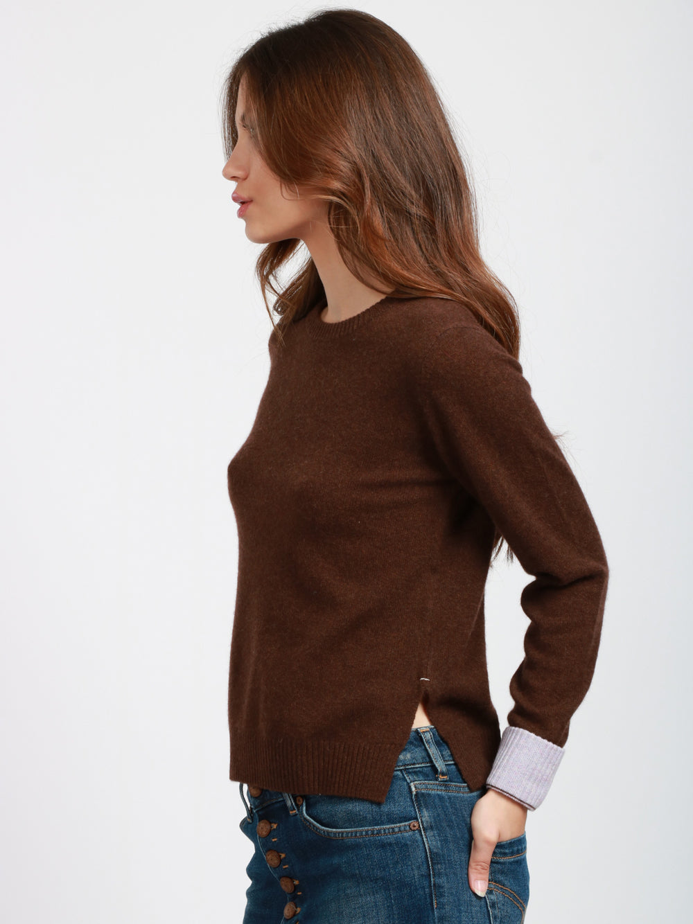ABSOLUT CASHMERE Maglia Nadia Girocollo in Cashmere Marrone e Lilla Marrone/lilla