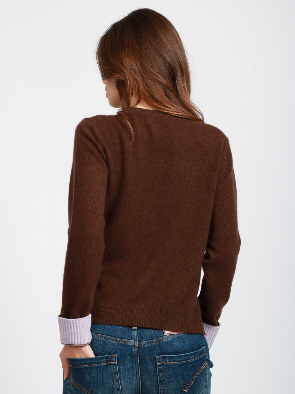 ABSOLUT CASHMERE Maglia Nadia Girocollo in Cashmere Marrone e Lilla Marrone/lilla