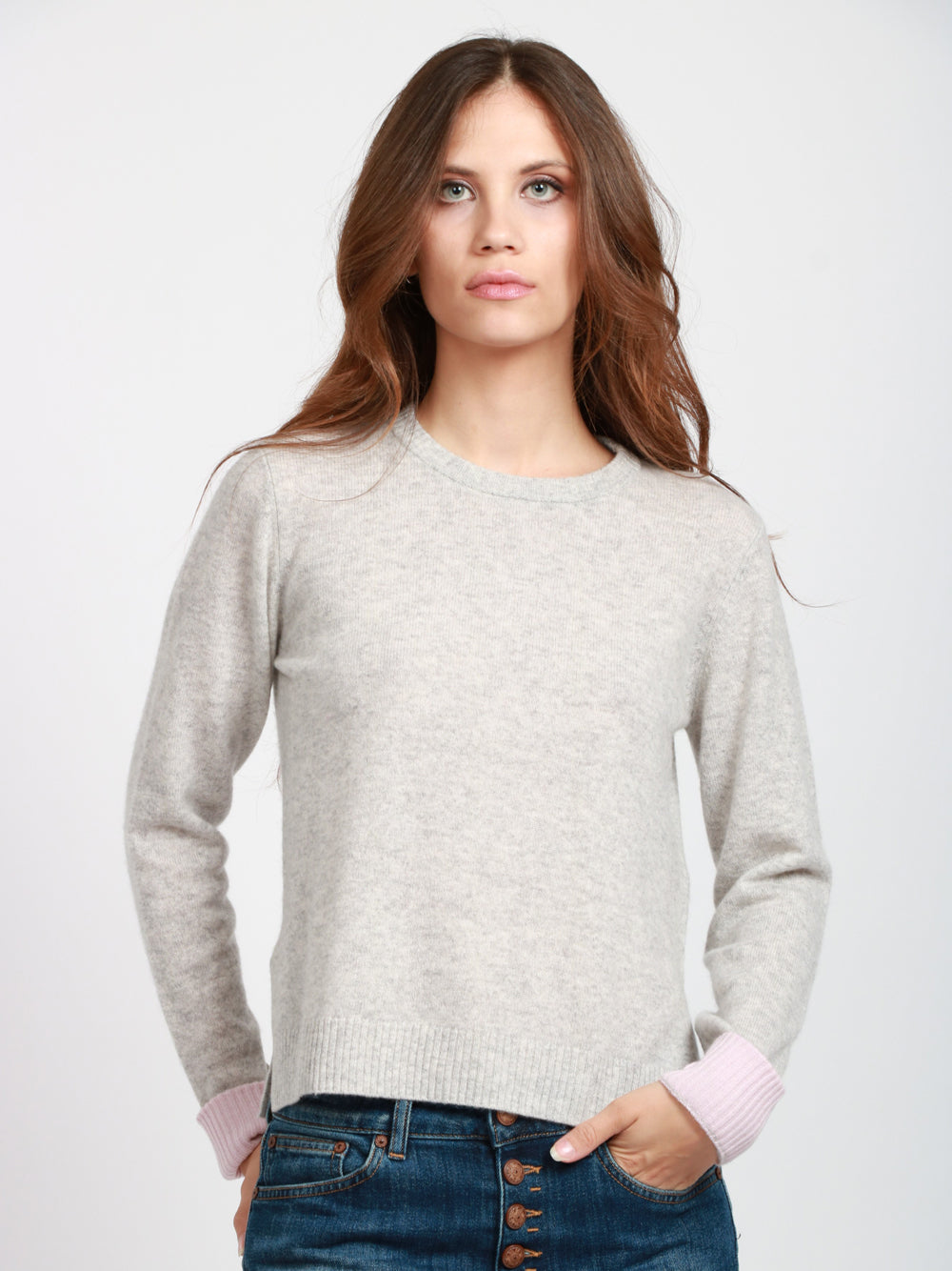ABSOLUT CASHMERE Maglia Nadia Girocollo in Cashmere Grigia e Rosa Grigio/rosa
