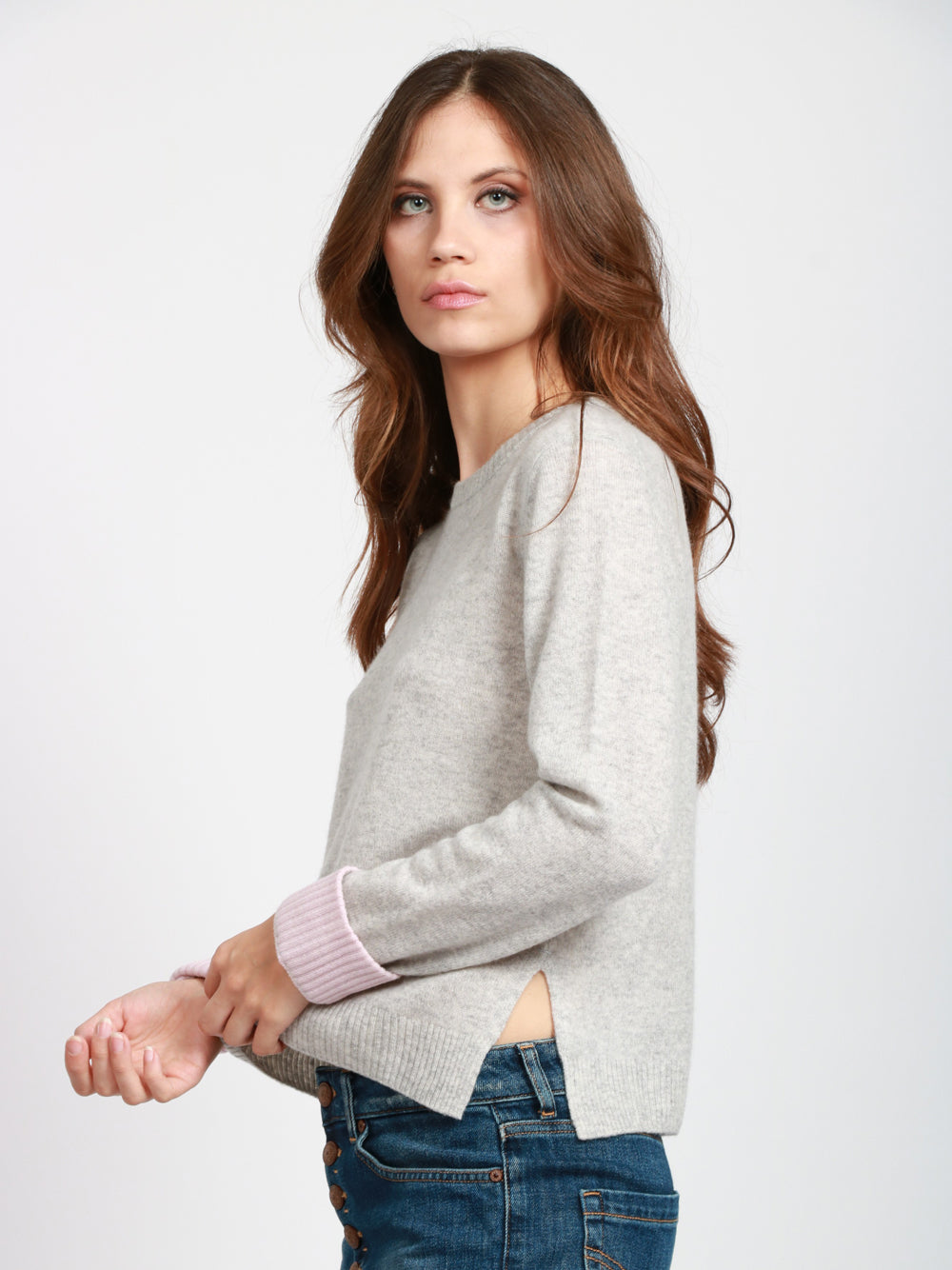 ABSOLUT CASHMERE Maglia Nadia Girocollo in Cashmere Grigia e Rosa Grigio/rosa