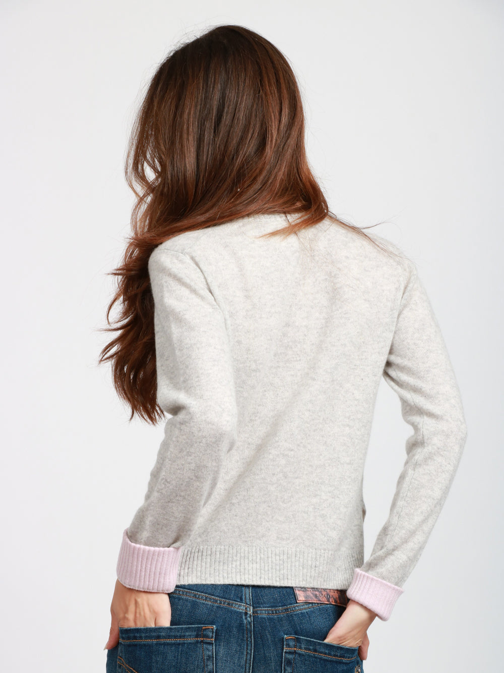ABSOLUT CASHMERE Maglia Nadia Girocollo in Cashmere Grigia e Rosa Grigio/rosa
