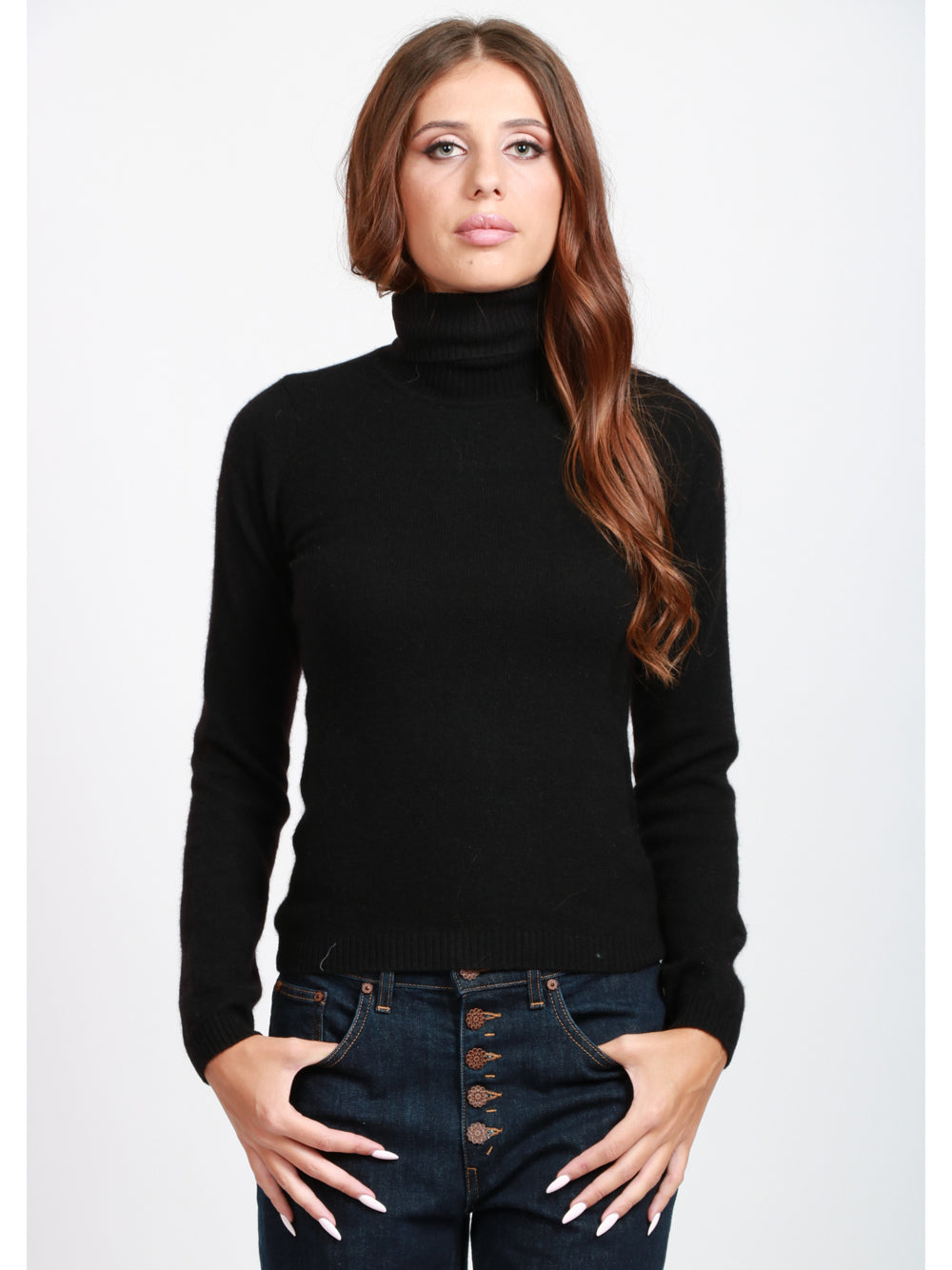 ABSOLUT CASHMERE Maglia Ninon in Cashmere Nera con Collo Alto Nero