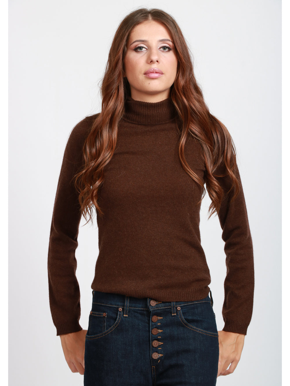 ABSOLUT CASHMERE Maglia Ninon in Cashmere Marrone con Collo Alto Marrone