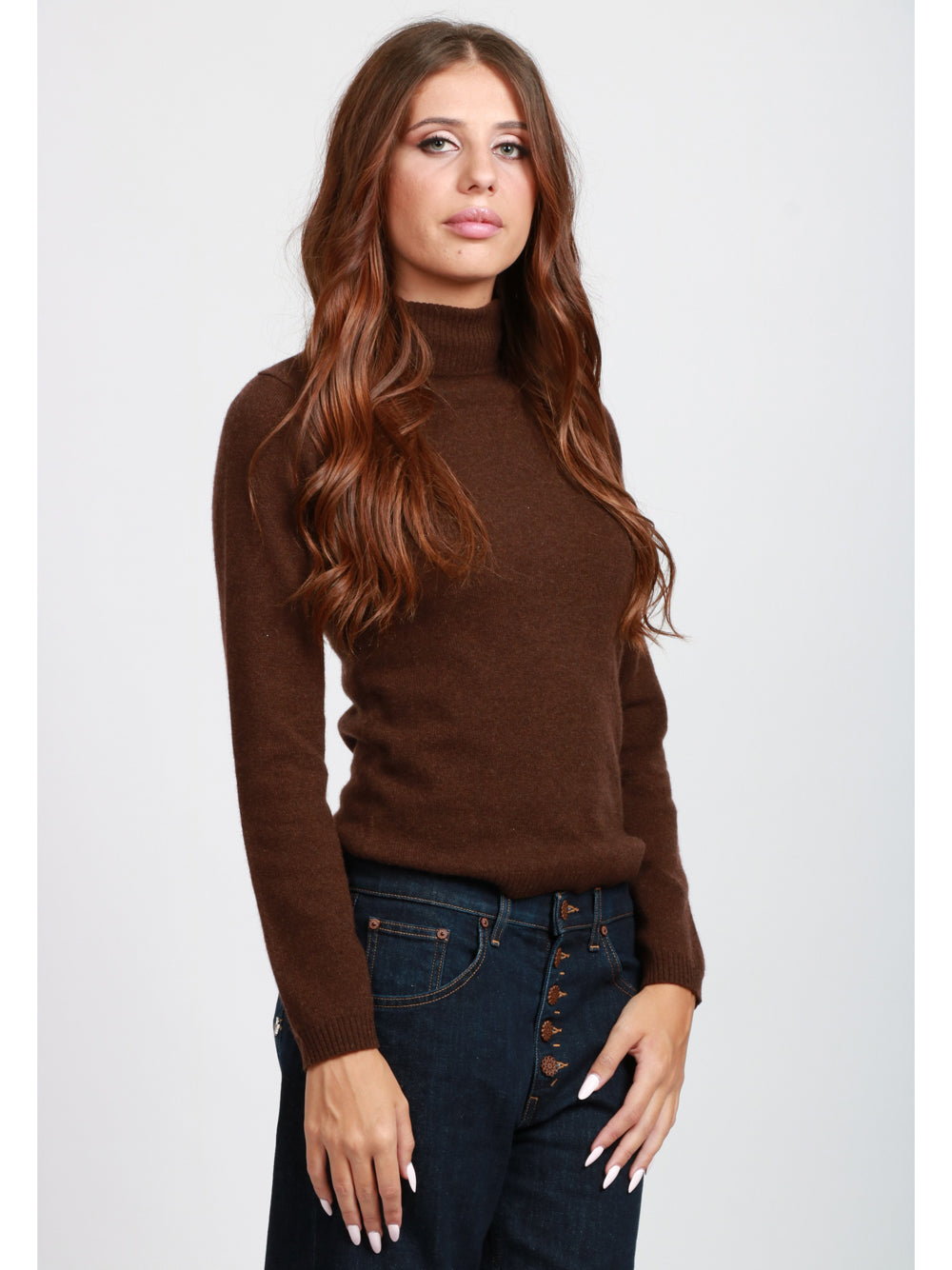 ABSOLUT CASHMERE Maglia Ninon in Cashmere Marrone con Collo Alto Marrone
