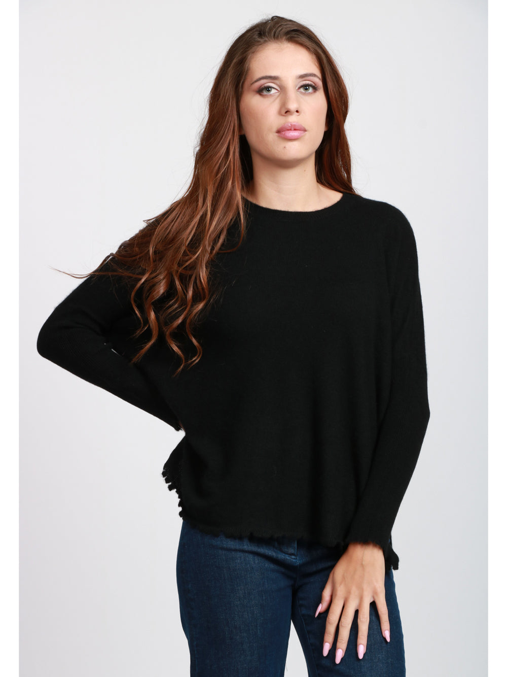 ABSOLUT CASHMERE Maglia Ofelia Girocollo in Cashmere Nera con Rotture Nero