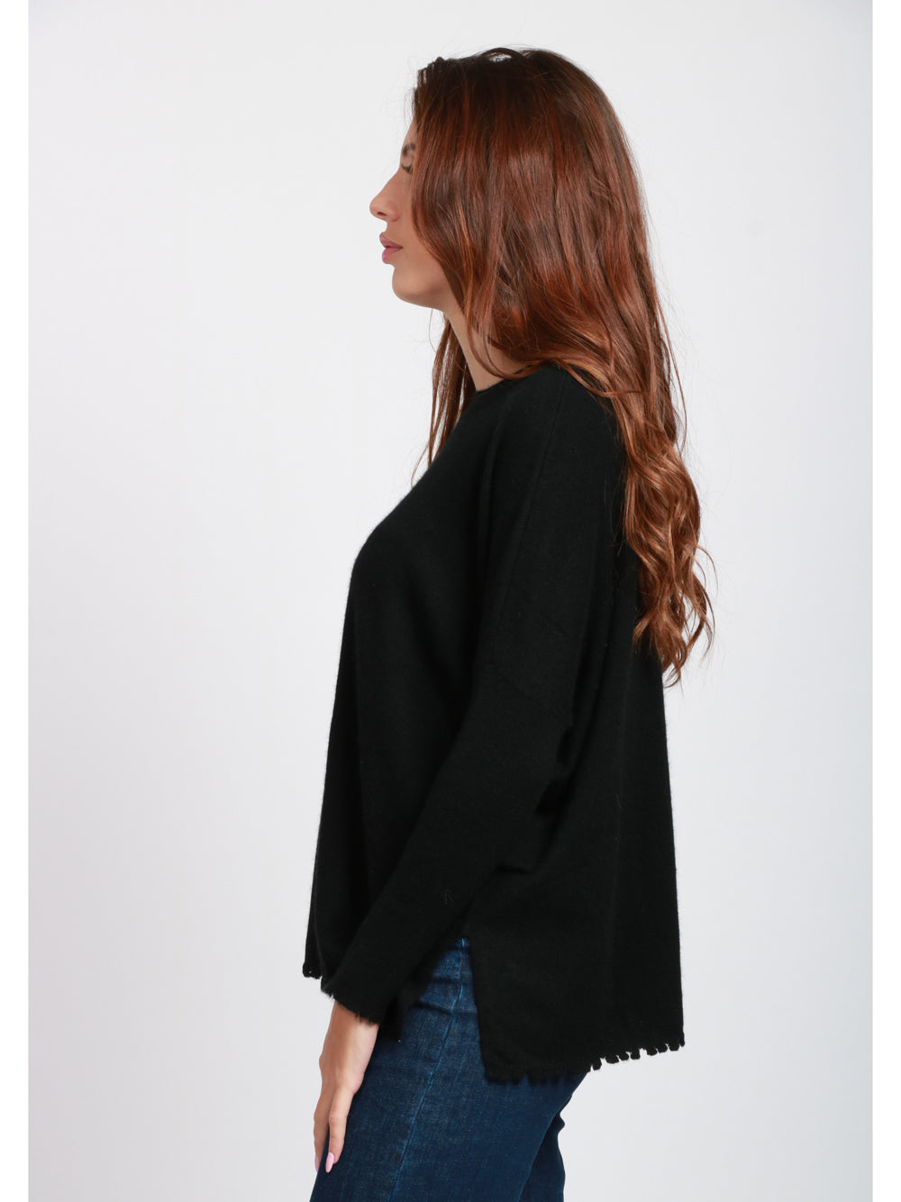 ABSOLUT CASHMERE Maglia Ofelia Girocollo in Cashmere Nera con Rotture Nero