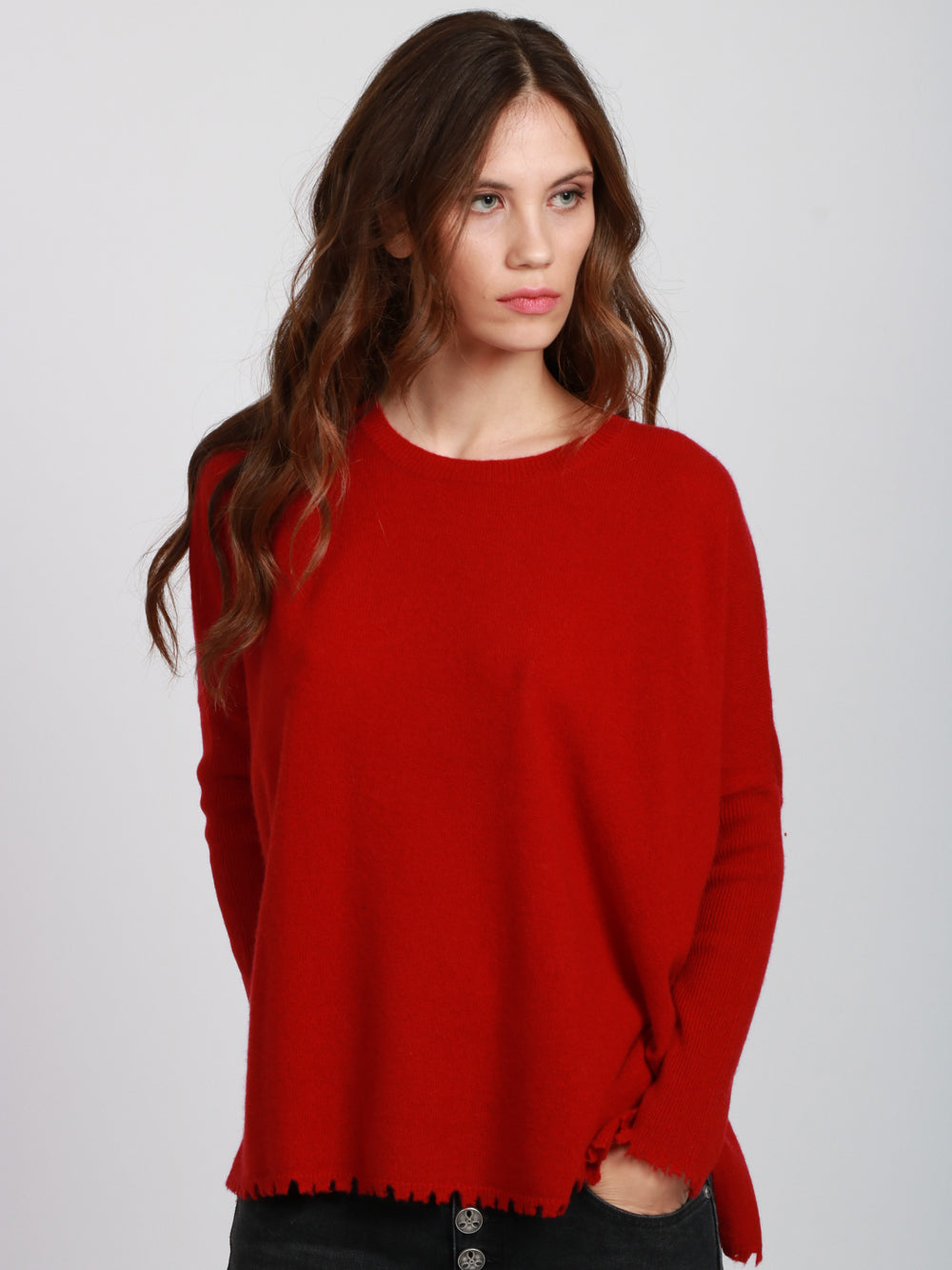 ABSOLUT CASHMERE Maglia Ofelia Girocollo in Cashmere Rossa con Rotture Rosso scuro