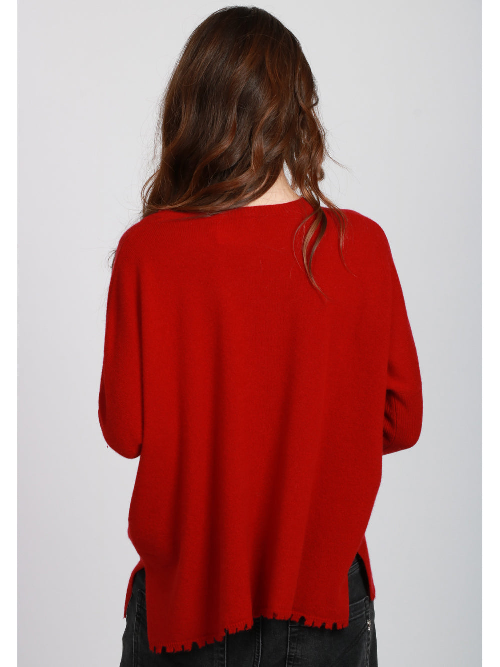 ABSOLUT CASHMERE Maglia Ofelia Girocollo in Cashmere Rossa con Rotture Rosso scuro