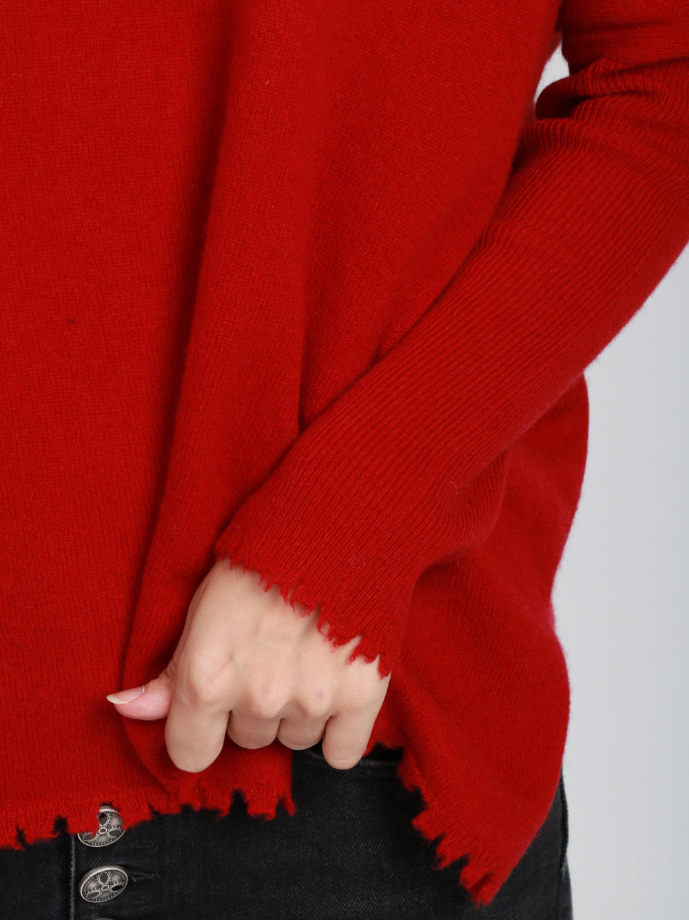ABSOLUT CASHMERE Maglia Ofelia Girocollo in Cashmere Rossa con Rotture Rosso scuro