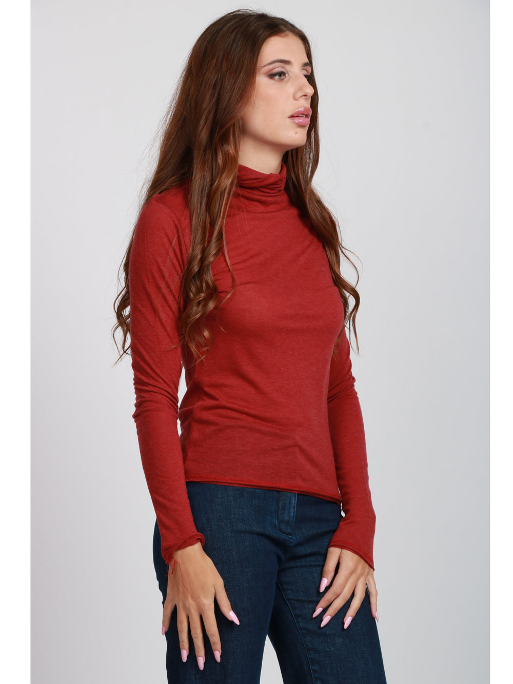 ABSOLUT CASHMERE Maglia Sabine in Misto Lana Rossa Scuro con Collo Alto Bordeaux