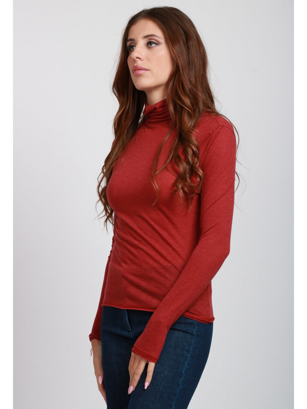 ABSOLUT CASHMERE Maglia Sabine in Misto Lana Rossa Scuro con Collo Alto Bordeaux