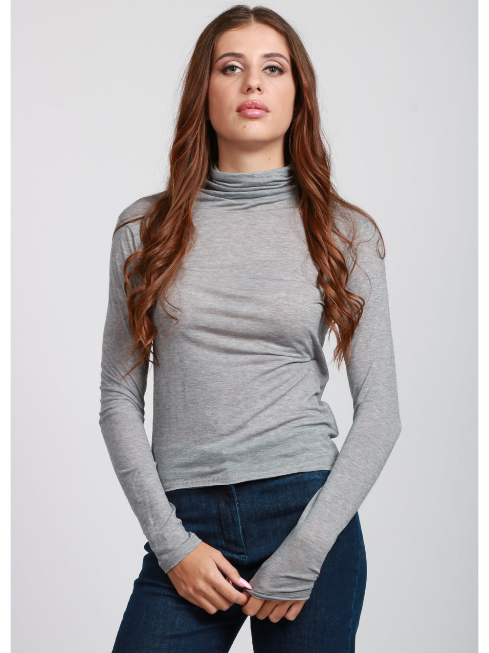 ABSOLUT CASHMERE Maglia Sabine in Misto Lana Grigia con Collo Alto Grigio chiaro