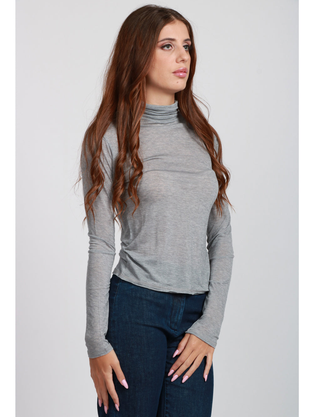 ABSOLUT CASHMERE Maglia Sabine in Misto Lana Grigia con Collo Alto Grigio chiaro