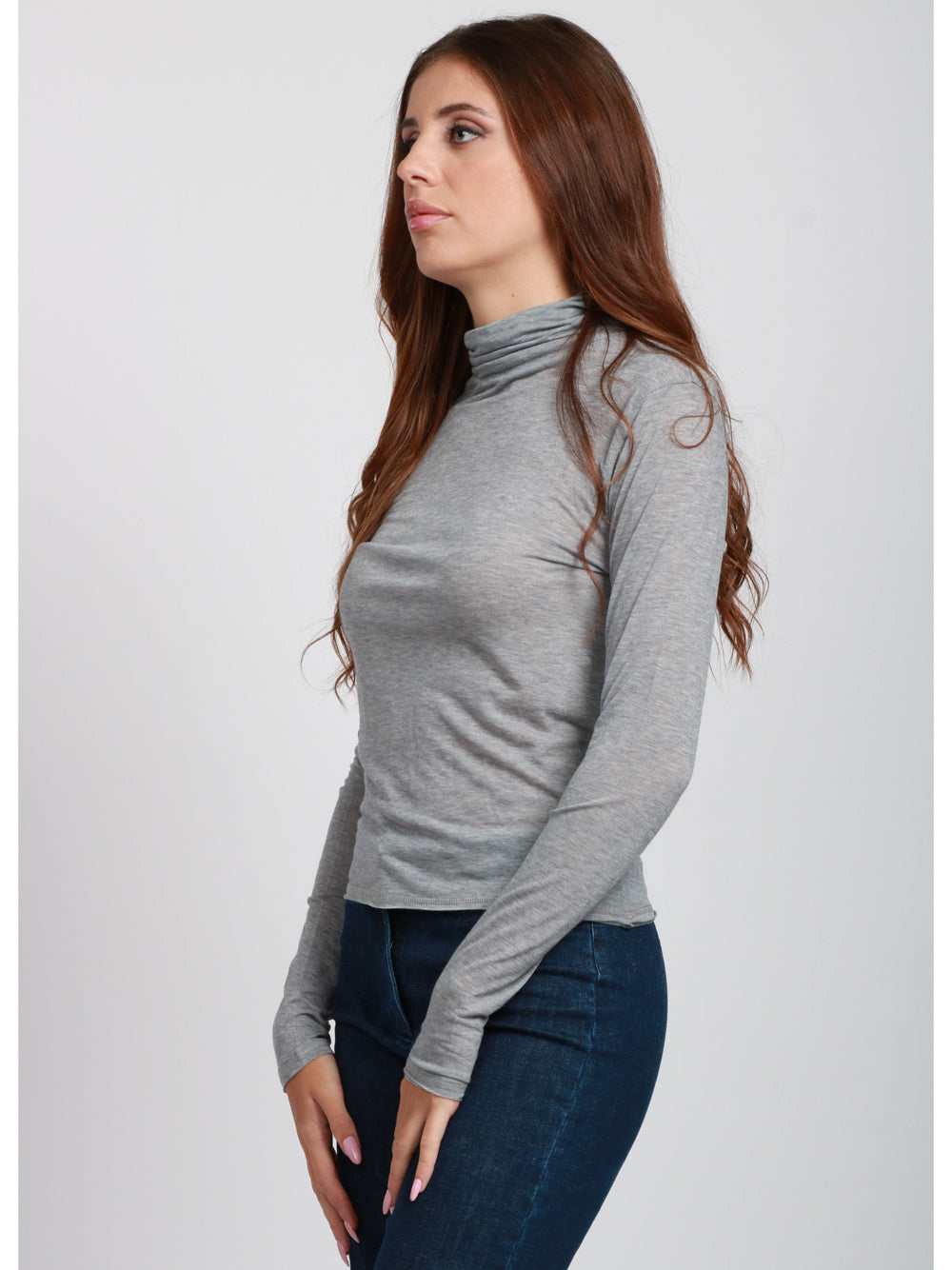 ABSOLUT CASHMERE Maglia Sabine in Misto Lana Grigia con Collo Alto Grigio chiaro
