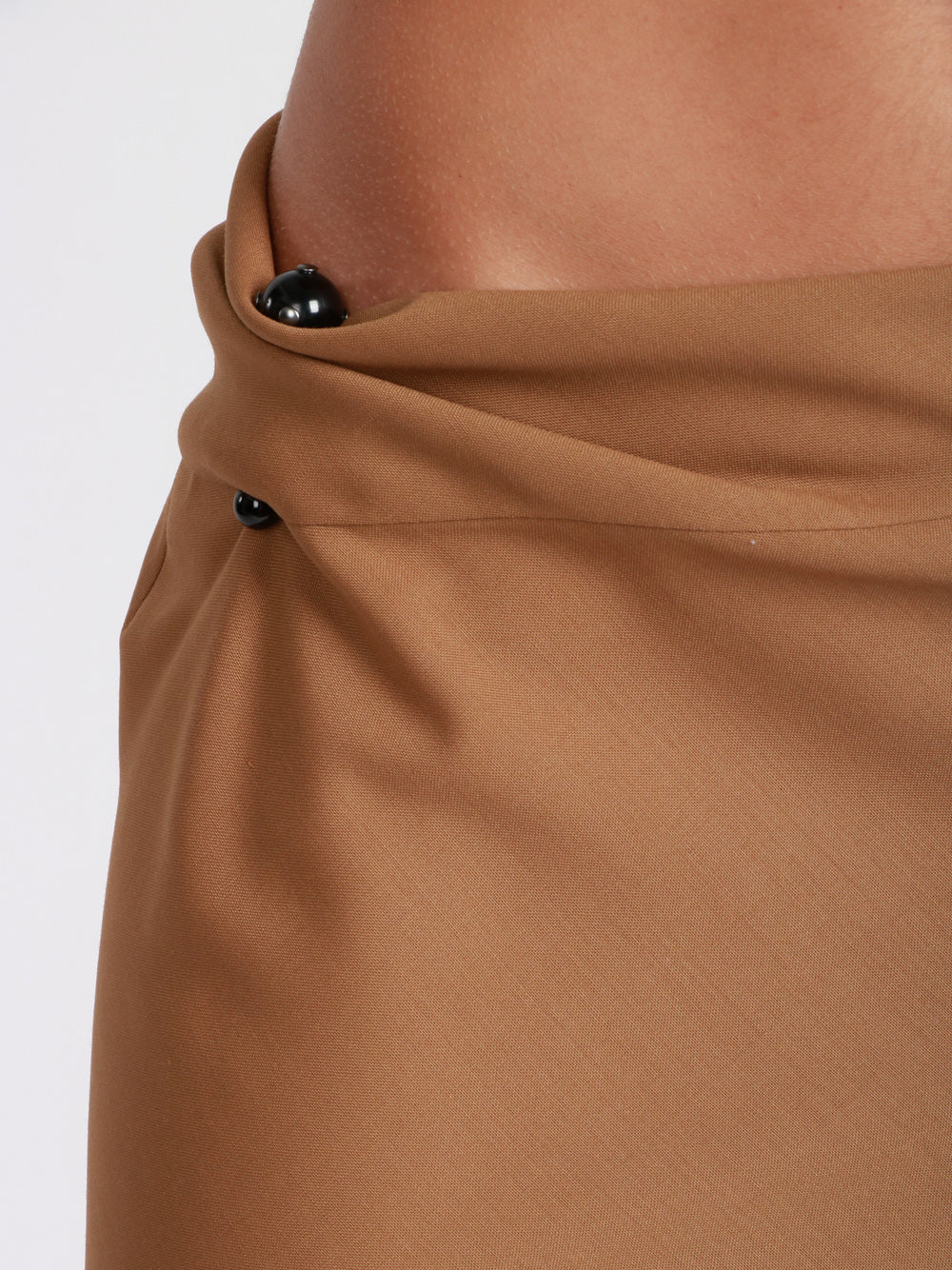 ALBERTA FERRETTI Gonna Midi in Fresco di Lana Cammello con Piercing Camel