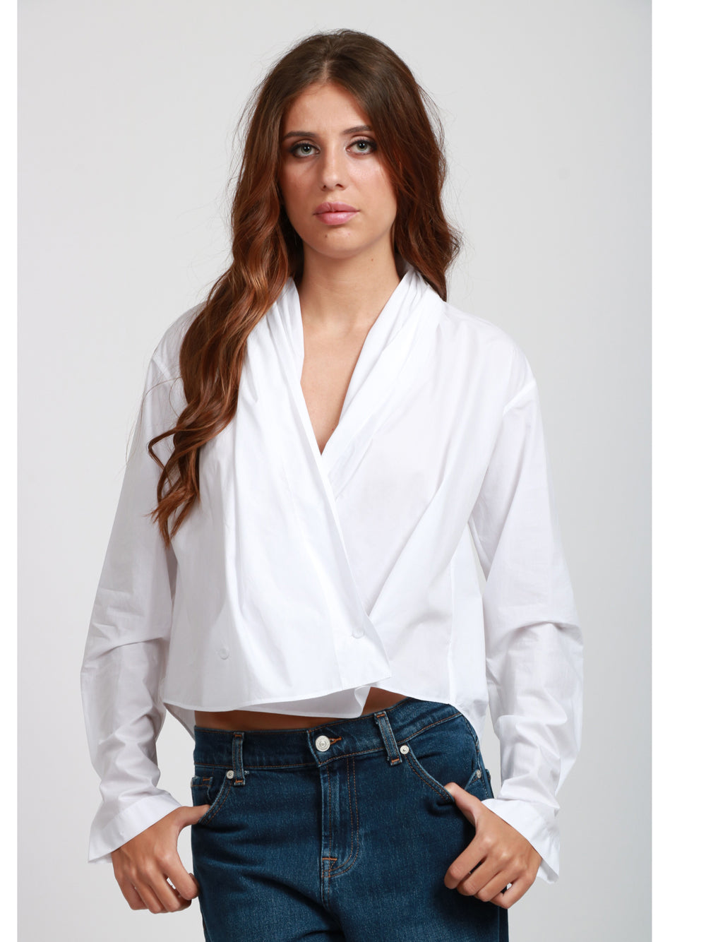 ALBERTA FERRETTI Camicia Cache Coeur Cropped in Cotone Bianca Bianco