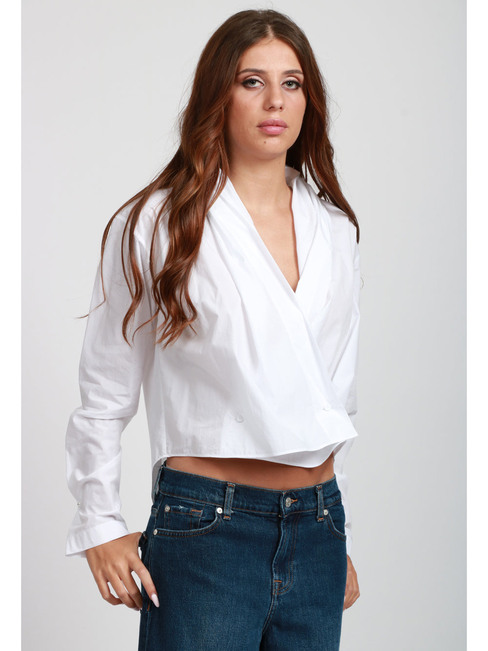 ALBERTA FERRETTI Camicia Cache Coeur Cropped in Cotone Bianca Bianco