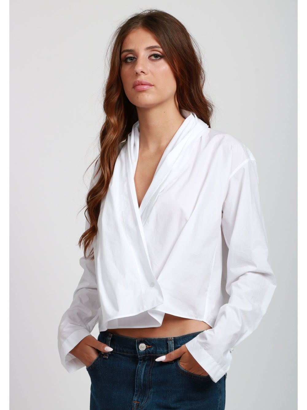 ALBERTA FERRETTI Camicia Cache Coeur Cropped in Cotone Bianca Bianco