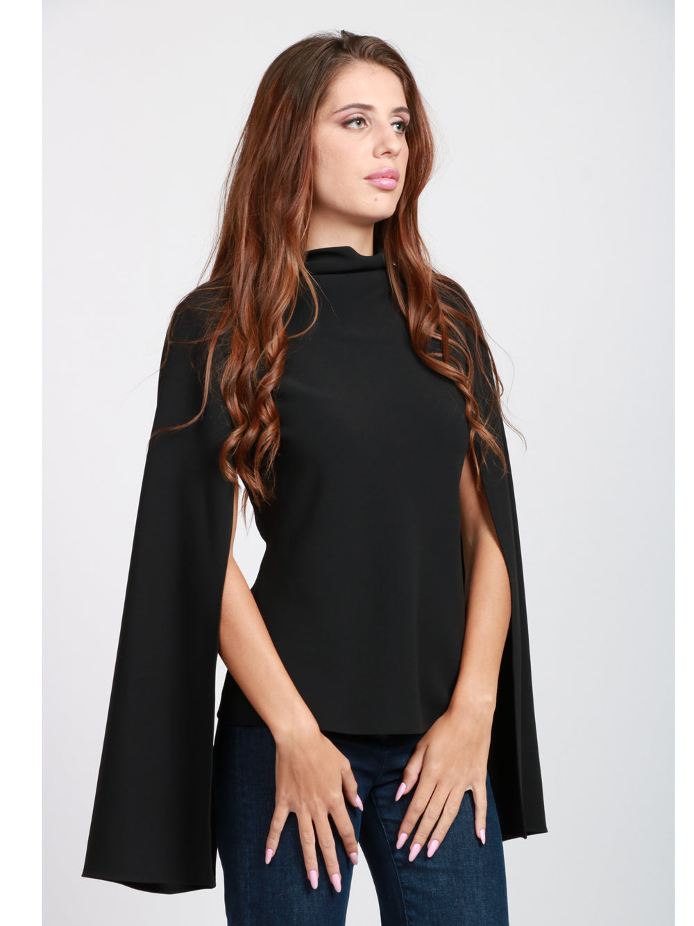 ALBERTA FERRETTI Blusa Nera con Collo Alto e Maniche Lunghe con Aperture Nero