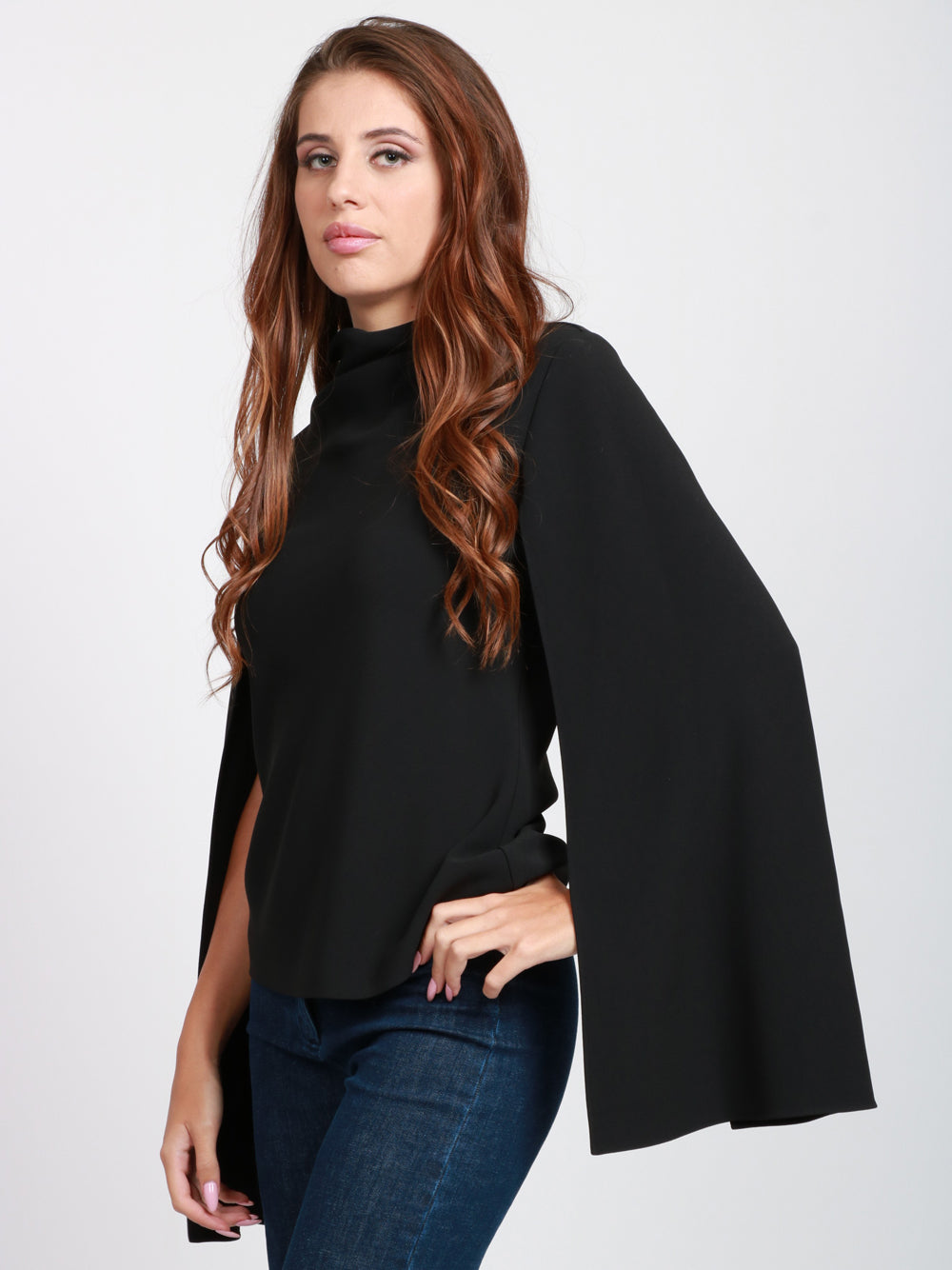 ALBERTA FERRETTI Blusa Nera con Collo Alto e Maniche Lunghe con Aperture Nero