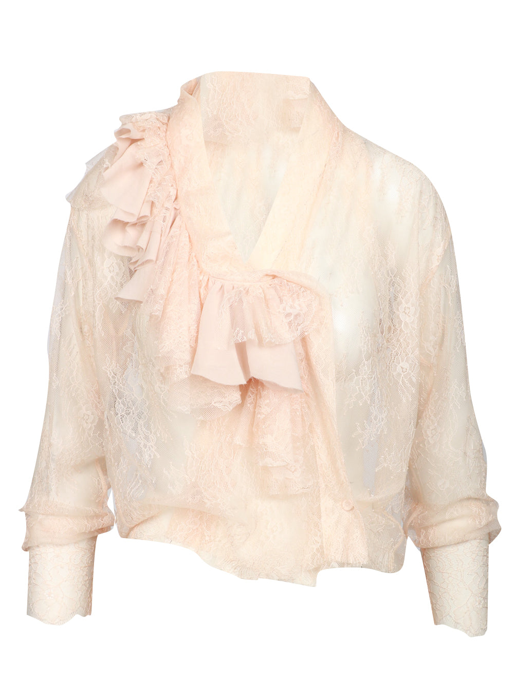 ALBERTA FERRETTI Blusa in Pizzo con Rouches Cipria Cipria