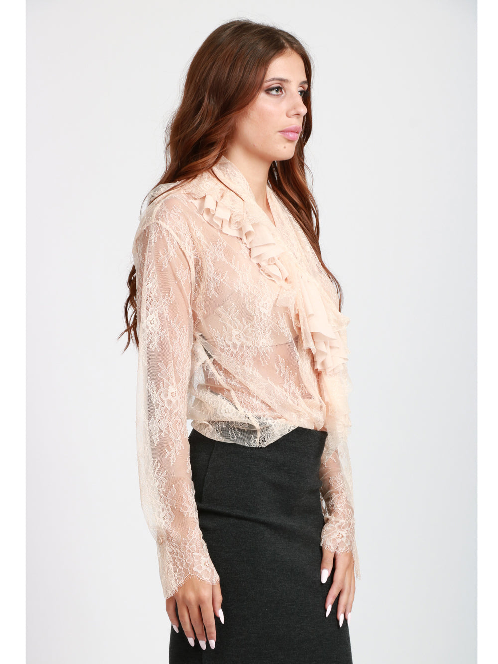 ALBERTA FERRETTI Blusa in Pizzo con Rouches Cipria Cipria