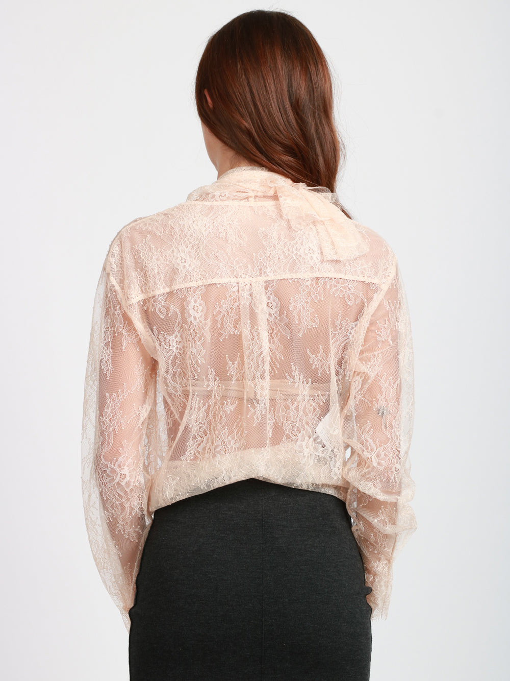 ALBERTA FERRETTI Blusa in Pizzo con Rouches Cipria Cipria