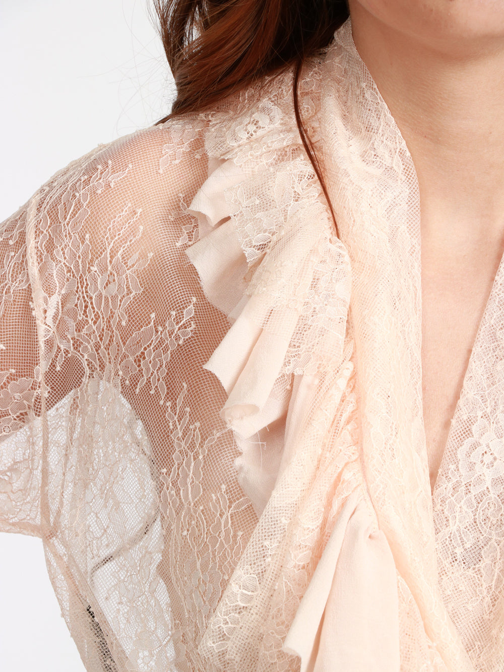 ALBERTA FERRETTI Blusa in Pizzo con Rouches Cipria Cipria