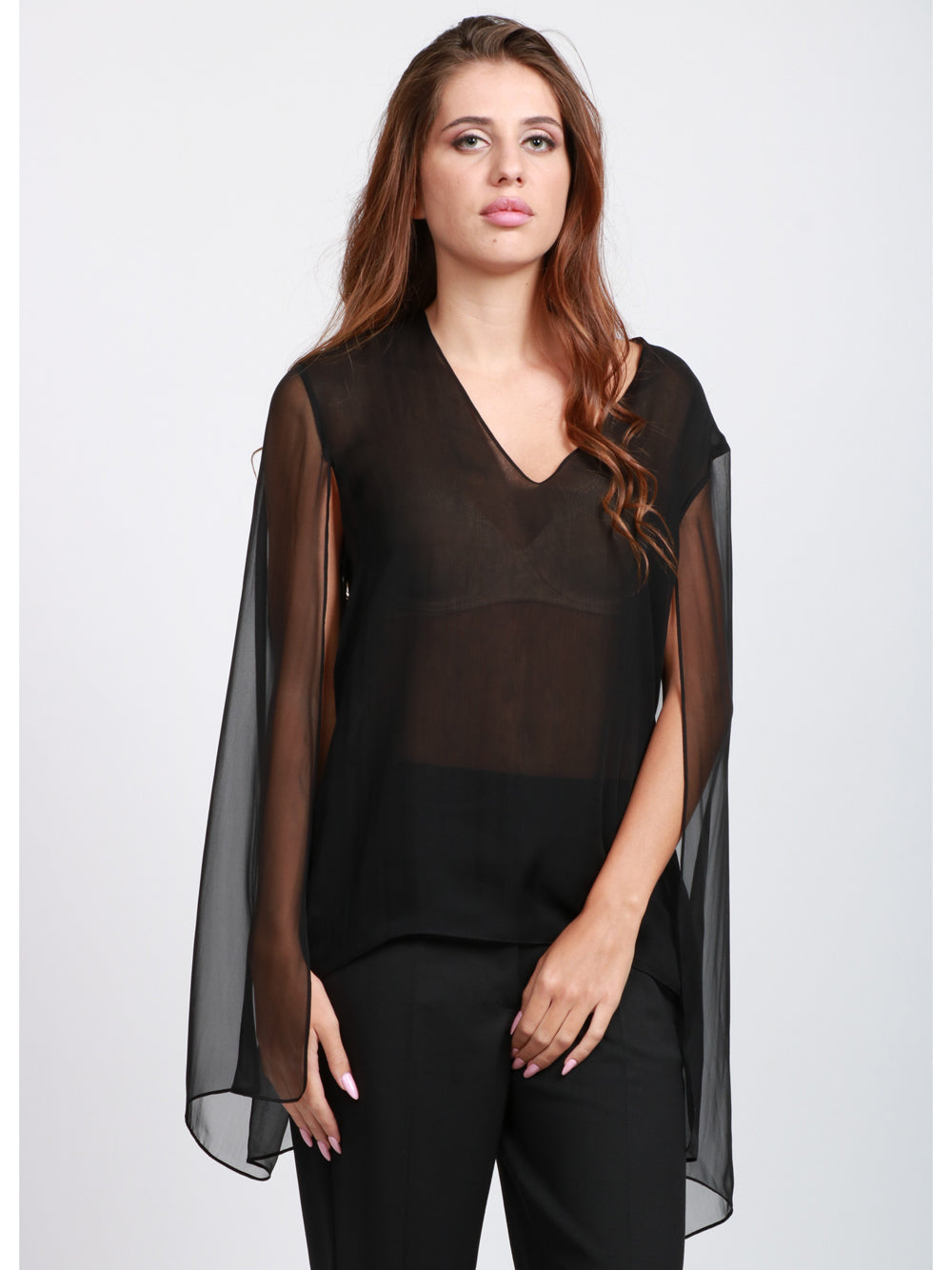 ALBERTA FERRETTI Blusa in Seta Nera con Scollo a V Nero