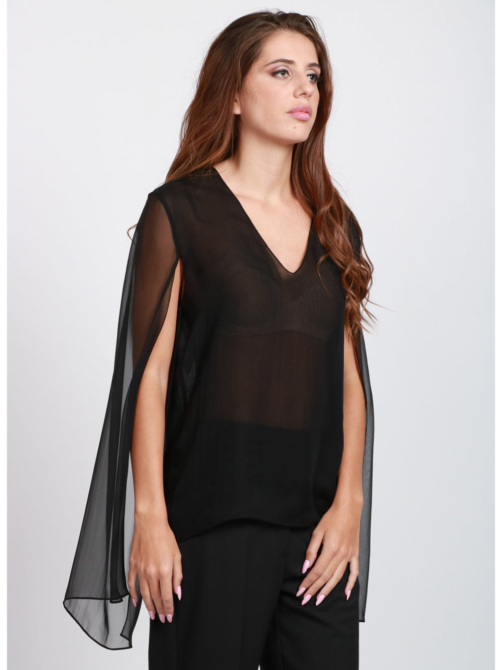 ALBERTA FERRETTI Blusa in Seta Nera con Scollo a V Nero