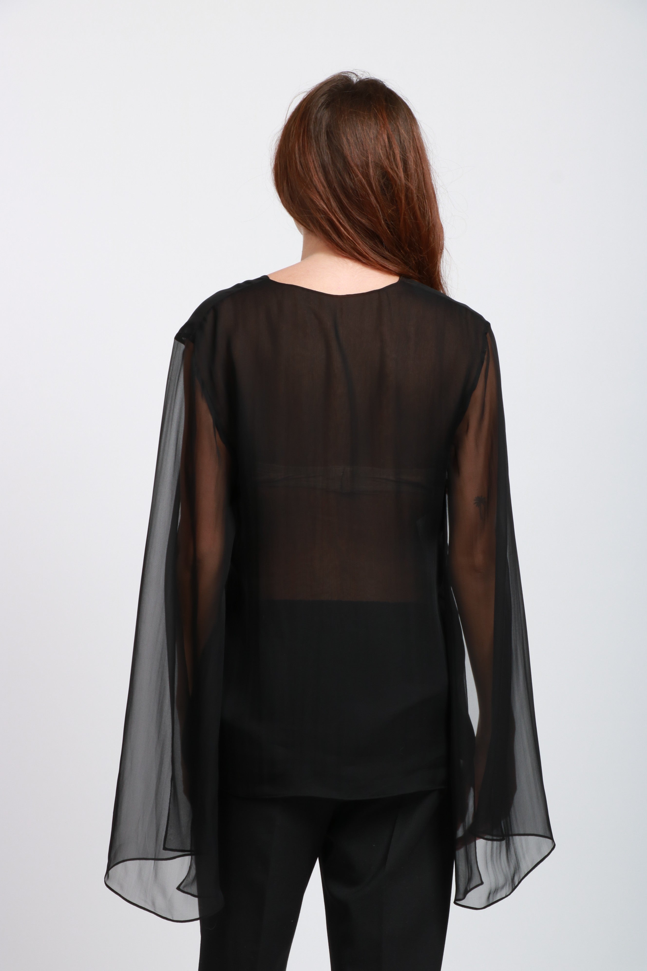 ALBERTA FERRETTI Blusa in Seta Nera con Scollo a V Nero