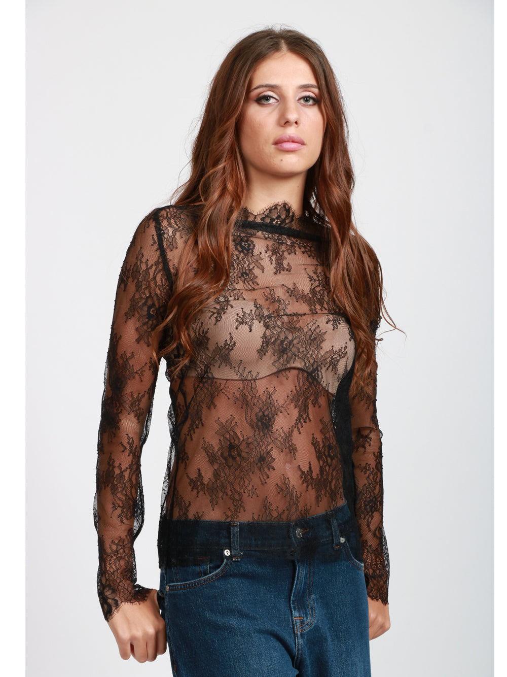 ALBERTA FERRETTI Top in Pizzo Nero Nero
