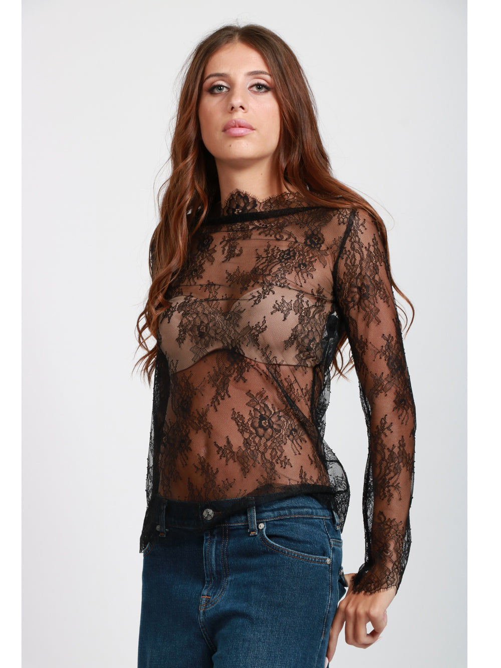 ALBERTA FERRETTI Top in Pizzo Nero Nero