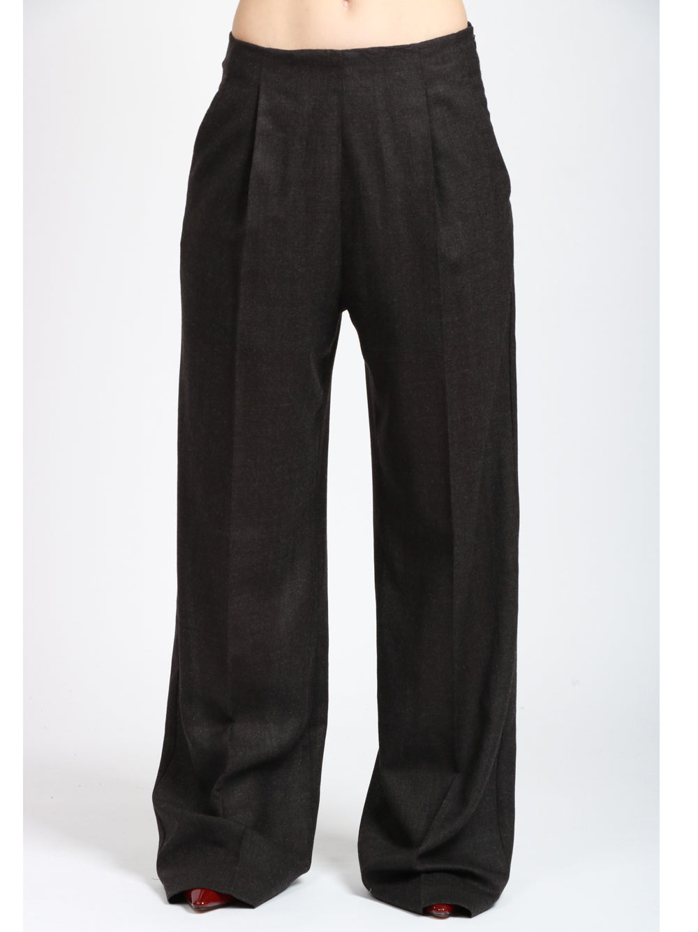 ALBERTA FERRETTI Pantaloni in Lana a Palazzo Grigi con Pences Grigio Antracite