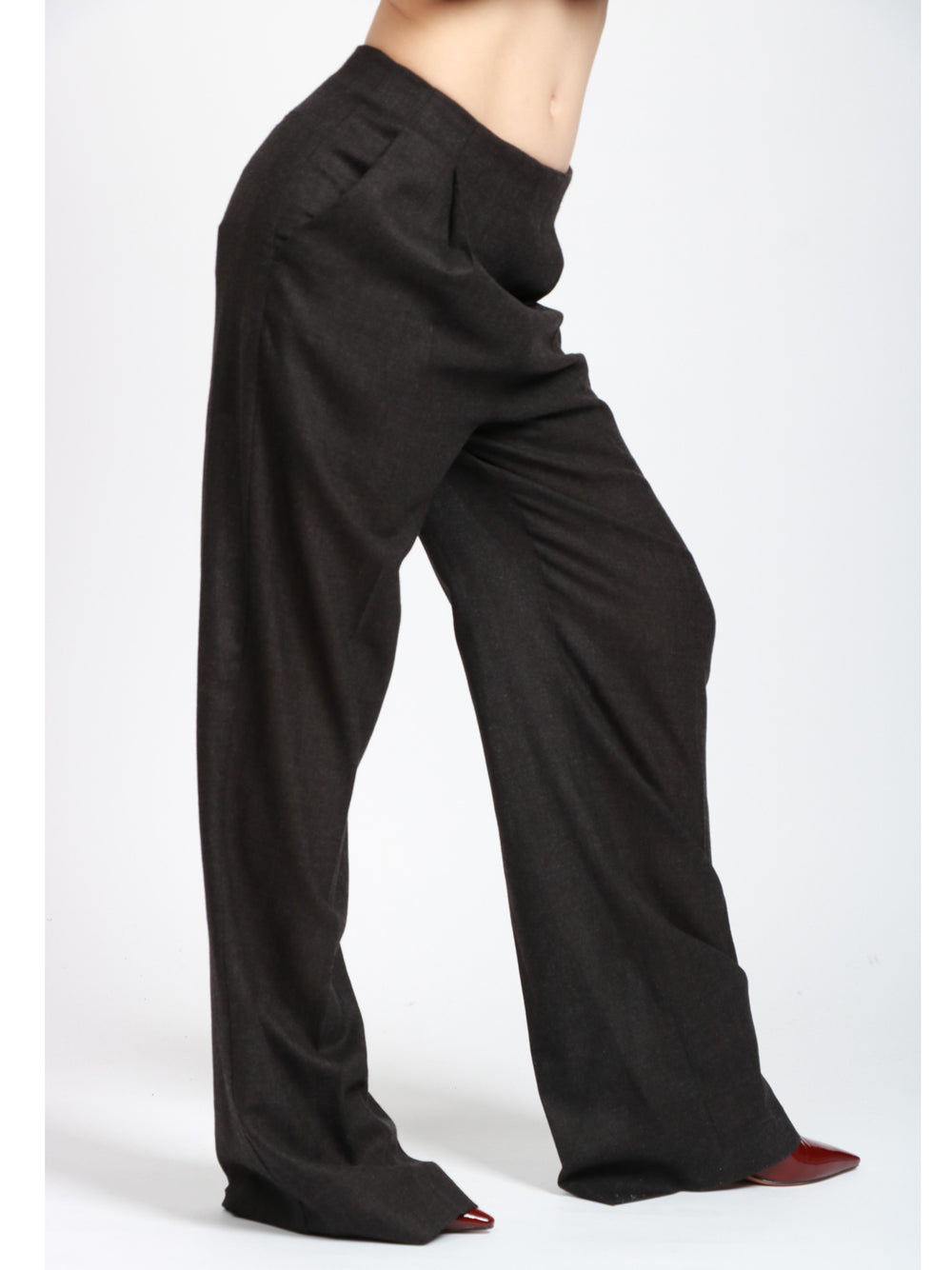 ALBERTA FERRETTI Pantaloni in Lana a Palazzo Grigi con Pences Grigio Antracite