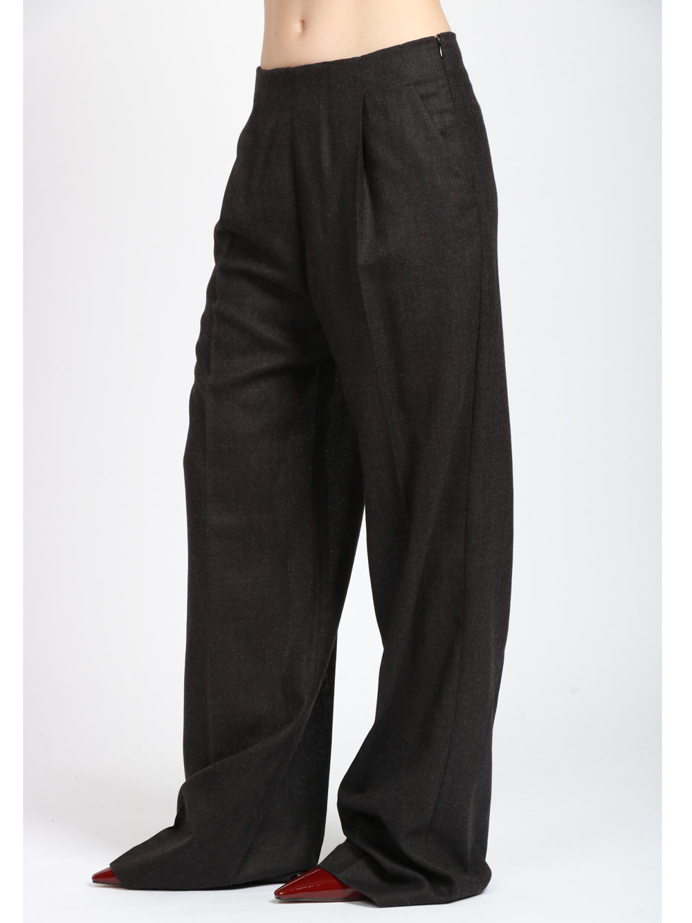 ALBERTA FERRETTI Pantaloni in Lana a Palazzo Grigi con Pences Grigio Antracite