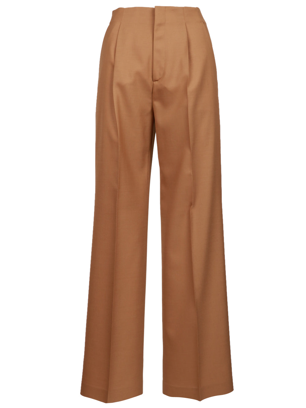 ALBERTA FERRETTI Pantaloni Palazzo in Fresco di Lana Cammello con Pinces Camel