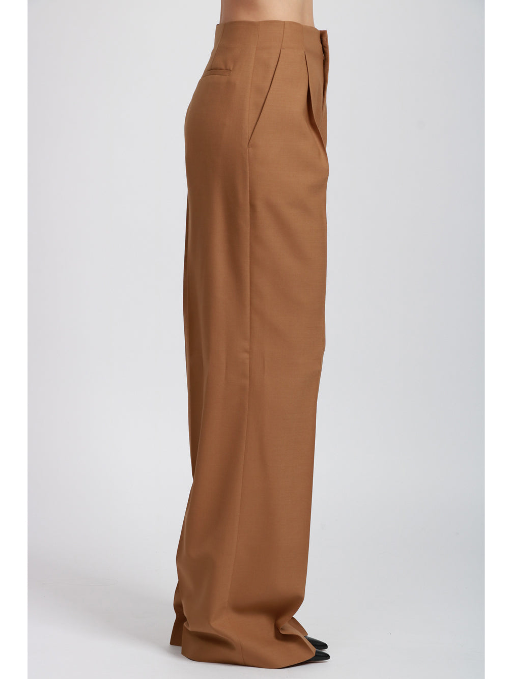 ALBERTA FERRETTI Pantaloni Palazzo in Fresco di Lana Cammello con Pinces Camel