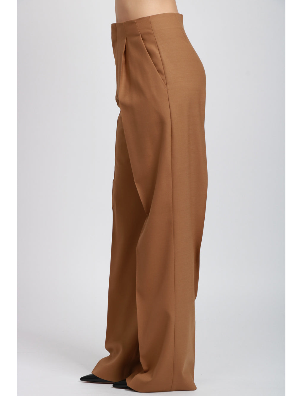 ALBERTA FERRETTI Pantaloni Palazzo in Fresco di Lana Cammello con Pinces Camel