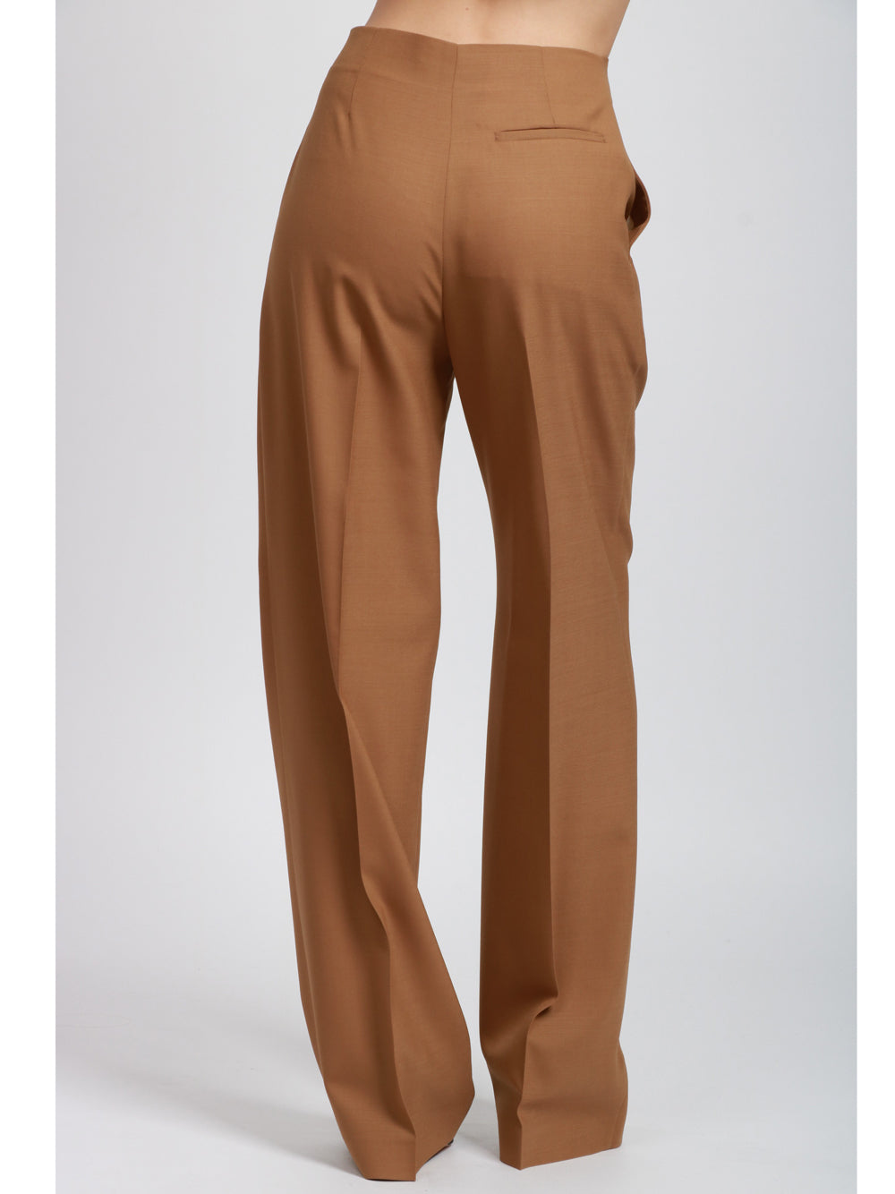 ALBERTA FERRETTI Pantaloni Palazzo in Fresco di Lana Cammello con Pinces Camel