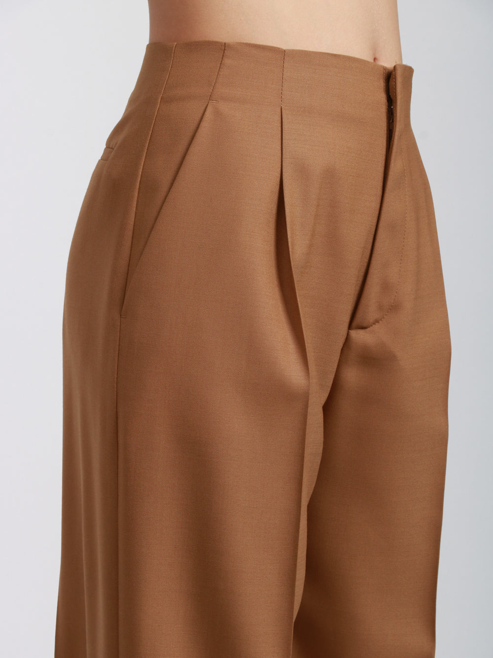 ALBERTA FERRETTI Pantaloni Palazzo in Fresco di Lana Cammello con Pinces Camel