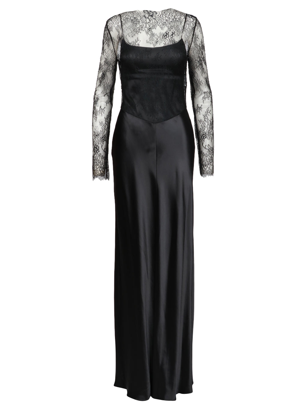 ALBERTA FERRETTI Vestito lungo in Raso lucido e Pizzo Nero Nero